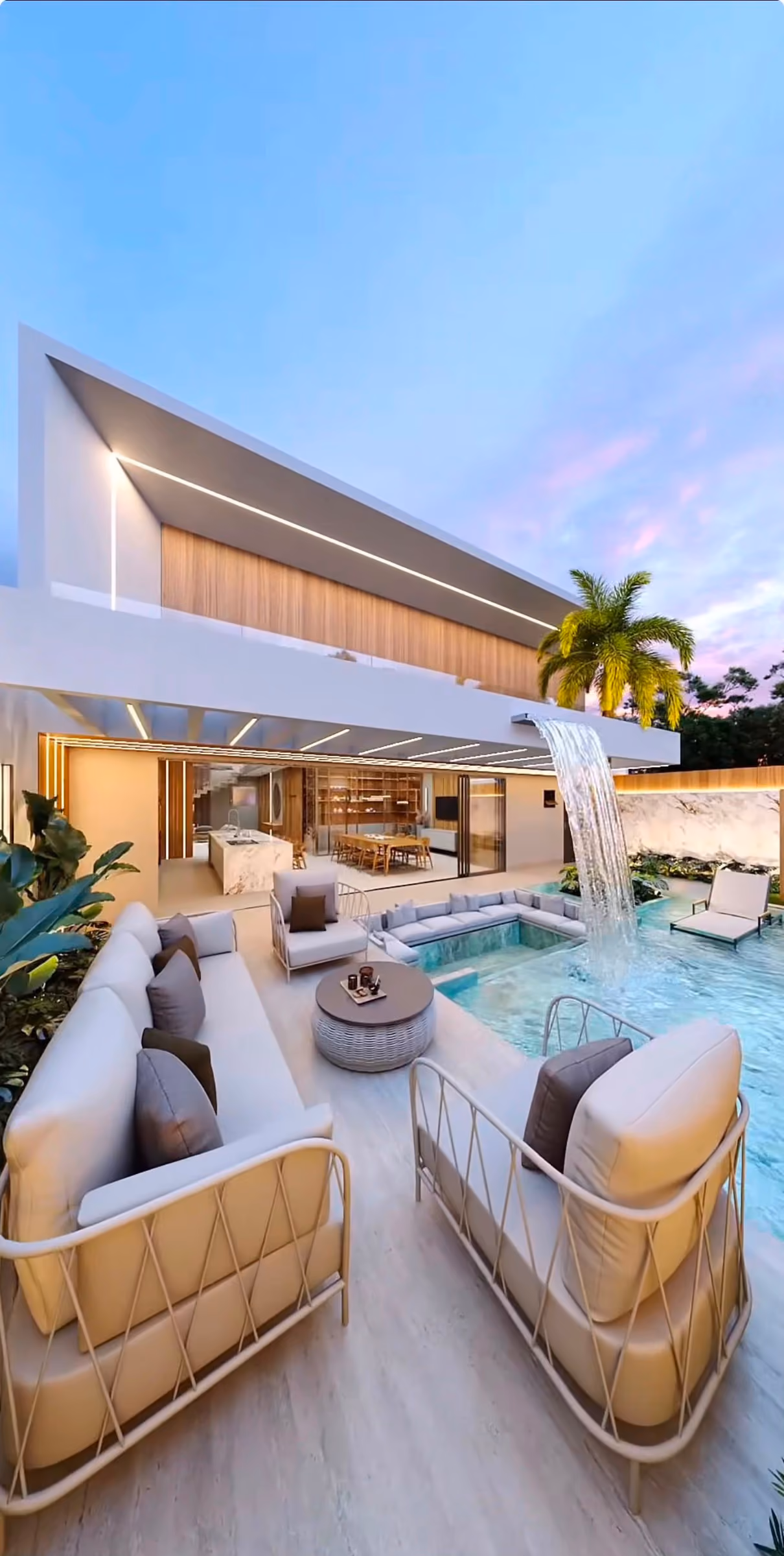 Vivienda con piscina y cascada